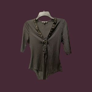 Black lace up front bodysuit